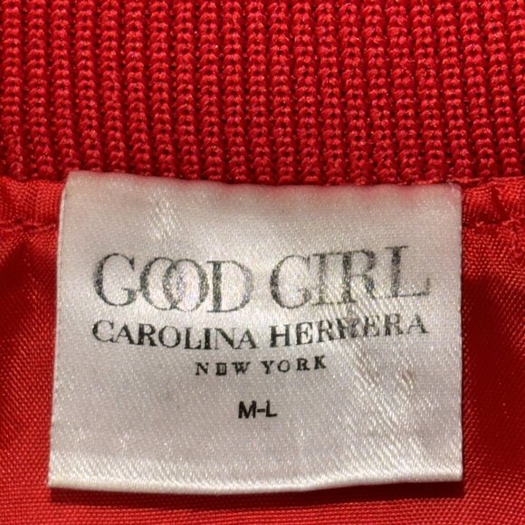 Carolina Herrera Good Gild Custom Red Polyester Bomber Jacket Zip Pockets Sz M/L - Picture 6 of 16